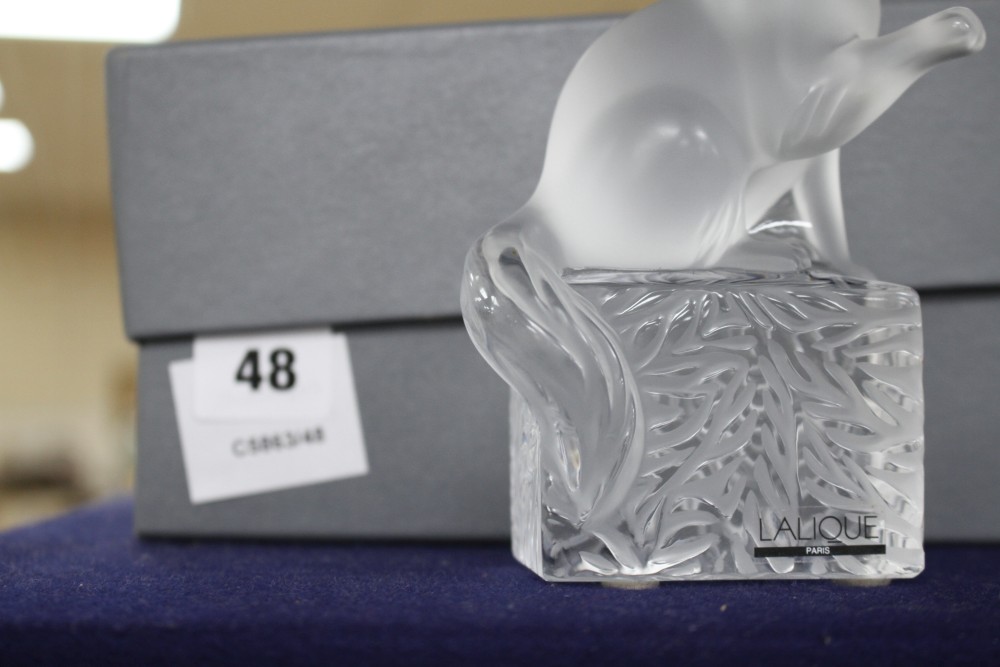A modern Lalique frosted glass paperweight modelled as a seated cat, height 14.5cm, in original cardboard box,